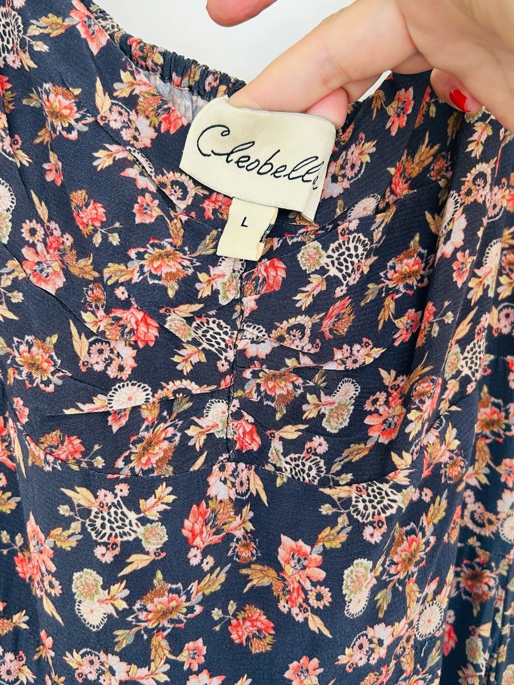 Cleobella Navy Floral V-Neck Tunic with Pink Coral Blooms